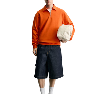 Pull à col zippé orange pour homme, coupe ample, en coton tricoté, couleur unie, col rabattu, style décontracté pour l'automne - Product Image 1