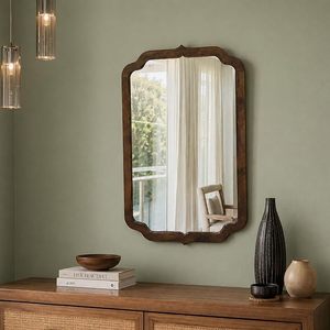 Espejo de Pared con Marco de Madera, Acabado Desgastado, Espejo Decorativo con Esquinas Arqueadas para Baño, Dormitorio, Sala de Estar - Product Image 5