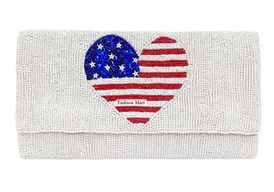 Pochette de soirée artisanale perlée motif cœur drapeau américain pour femme – Sac à main de fête et de mariée - Product Image 2