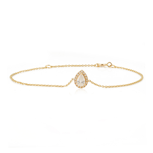 Delicada pulsera minimalista con cadena de eslabones y halo de diamantes naturales brillantes en forma de pera, regalo para novia, joyería de oro amarillo de 14 quilates. - Product Image 1