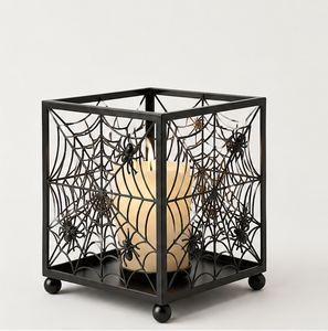 Wholesale Halloween Decor Black Metal Spider Web Candle <b>Lantern</b> Spooky Gothic Iron Tealight Holder for Haunted House Tabletop - Product Image 3