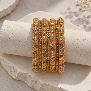 Juego de Brazaletes Florales Chapados en Oro para Mujer, Joyería de Imitación Tradicional Pakistaní para Bodas, Fabricante Mayorista - Product Image 3