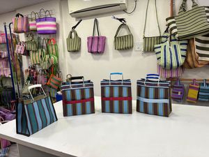 Premium Quality Eco-Friendly Recycled Nylon Striped Custom Recycled Nylon tote <b>Bags</b> Indian Market <b>Bags</b> for Retail and Export - Product Image 2