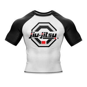 Logotipo personalizado UPF 50 Rash Guard para hombres UV protección manga corta Mma camisa de compresión con impresión por sublimación - Product Image 1