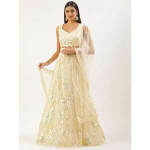 Glorious Beige Sequins Net Ropa festiva Lehenga Choli con Dupatta para suministros para fiestas - Product Image 2