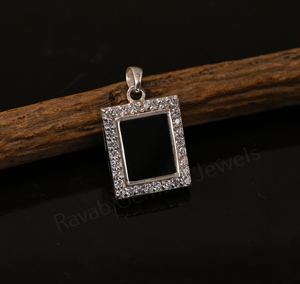High Quality 925 Silver Rhodium Plated 8x10mm Rectangle <b>Black</b> Onyx Gemstone Bezel Setting Pendant CZ Classic Unisex Gift Jewelry - Product Image 2