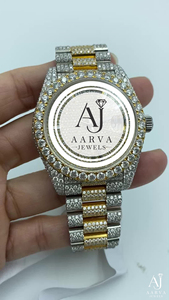 AARVA JEWELS นาฬิกาข้อมือสแตนเลสสตีลประดับเพชรทองหรูหรา 40 มม. อะนาล็อกควอตซ์คริสตัลแซฟไฟร์สายขนาด 20 มม. น้ำหนักเบาแฟชั่นสำหรับทุกเพศ - Product Image 2