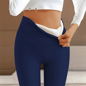 Leggings térmicos de punto azul marino de la mejor calidad para mujer, estilo básico elástico, para todas las estaciones, leggings de yoga para mujer - Product Image 4