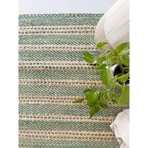 Striped Jute Area Rug Rectangle Flat Weave Modern Reversible Home Dining Room Green Beige - Product Image 3