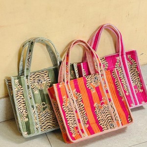 Bolsos Tote Mini de Algodón Acolchado Estilo Bohemio con Dos Aberturas, Estampado de Bloques, Bolsos Pequeños Reutilizables de Tela Hechos a Mano para Regalo - Product Image 1