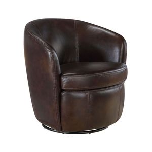 Poltrona di Lusso con Schienale a Botte in Legno Massello e Rivestimento in Pelle Pieno Fiore Bronzata, Design Girevole, Arredamento per Soggiorno - Product Image 3