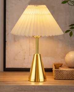 Luxury Gold Cone <b>Table</b> Lamp with Pleated Fabric Shade Modern Nordic <b>bedside</b> lighting home and hotel Low MOQ Shop now - Product Image 3