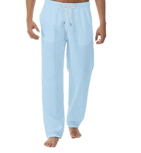 Light Blue <b>Men's</b> Cotton Casual <b>Pants</b> Drawstring Elastic Waist Straight Leg Summer <b>Yoga</b> Wear - Product Image 4