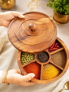 Handcrafted Wooden <b>Spice</b> <b>Box</b> 9 Inch Masala Dabba Rustic Style Kitchen Storage Organizer Traditional <b>Spice</b> Container - Product Image 5