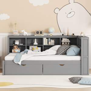 Grey DayBed in legno Twin Size con 2 cassetti porte di ricarica USB & ripiano di stoccaggio - Product Image 2