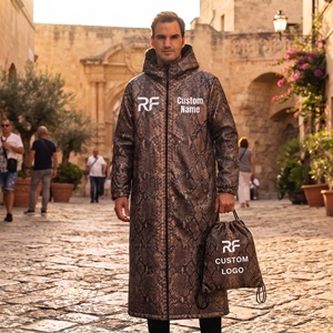 Parka de bain longue unisexe, doublée polaire, avec fermeture éclair, grande taille, chaude, avec poche pour téléphone, ajustable, pour la plage et le séchage rapide après la baignade - Product Image 4