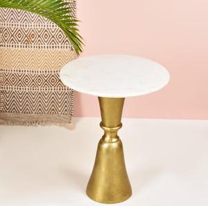 Modern <b>Round</b> Marble Top <b>Side</b> <b>Table</b> With <b>Gold</b> Metal Base Indoor Living Room Decor Accent Piece - Product Image 1