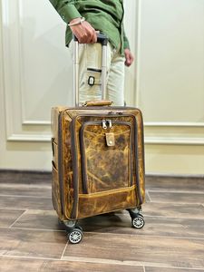 Nuevo Real hecho a mano de grano completo de cuero genuino equipaje Trolley bolsas personalizadas Weekender Overnighter Trolley equipaje con ruedas - Product Image 3