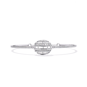 Luxury Women's 925 Silver Rhodium Plated Moissanite Ball Cuff <b>Bracelet</b> Round Brilliant Cut Channel Setting Everyday Wear - Product Image 1