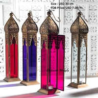 Lanternes marocaines portables en fer et verre, faites à la main, en métaux délicats, colorées, géométriques, pour la table, décoration de Noël, DL-004
