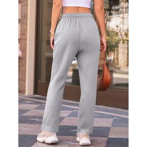 2025 <b>Women's</b> <b>Fleece</b> <b>Lined</b> Baggy Straight Leg Sweatpants <b>Joggers</b> Pockets Wide Leg Lounge Pants for Fall Outfits Wrinkled - Product Image 2
