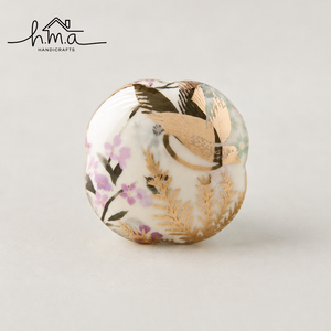 Japanese Cherry Blossom Ceramic and Brass Cabinet Knob White Finish Floral <b>Drawer</b> <b>Pull</b> Decorative Furniture Hardware - Product Image 3