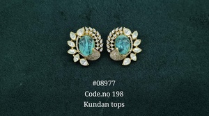 08977kundan <b>stud</b> earring Kundan zircon stone earrings Gold plated brass Floral <b>stud</b> earrings for Wedding Party Bridal Wear - Product Image 3