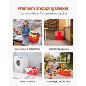 12 Cestas de Compra de Plástico PE Rojo de 21L, con Asas, Apilables, Estructura de Malla Densa, para 20 Libras, Portátiles, para Tiendas de Abarrotes y Comercios Minoristas - Product Image 6