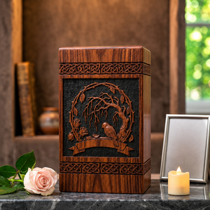 Wooden Urn Memorial <b>Keepsake</b> <b>Box</b> Carved Remembrance Cremation Urn Decorative Tribute Case for Home Shrine - Product Image 1