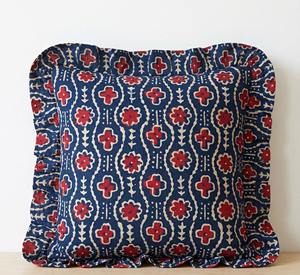 Fundas de cojín vintage de algodón indio con estampado de bloques y volantes, fundas de almohada bohemias con volantes, 16x16, 18x18, 20x20 - Product Image 5