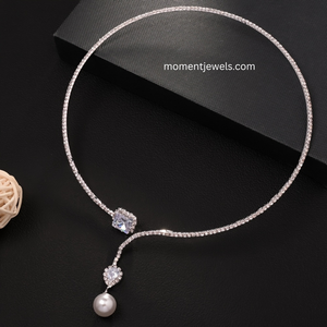 Collier ras du cou ouvert en cristal avec pendentif perle et strass pour femme, idéal pour les fêtes et mariages - Product Image 5
