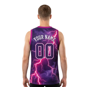 Ensemble d'uniformes de basketball Lightning pour hommes, maillot de sublimation 100 % polyester respirant à séchage rapide, short uni ajusté sans manches en V - Product Image 4
