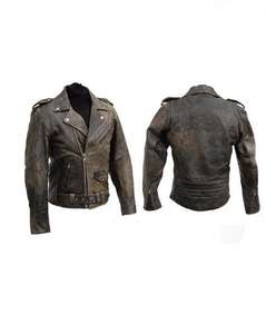 Veste en cuir véritable, veste en cuir de motard, veste en cuir de mouton noir vieilli style vintage Route 66, vente en gros, sur mesure - Product Image 1