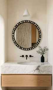 Espejo Redondo con Incrustaciones de Hueso Antiguo de Alta Calidad, Mueble Decorativo para Sala de Estar o Baño, Decoración de Pared Única - Product Image 6