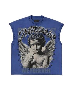 T-shirt tricoté personnalisé délavé à l'acide, col rond, 100% coton épais, impression sérigraphique tendance, manches courtes, vente en gros - Product Image 5