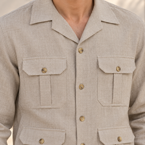 Giacca Utility da Uomo 100% Puro Lino, Manica Lunga, Multi Tasche, Bottoni Frontali, Stile <span class=keywords><strong>Safari</strong></span> Casual, Produttore di <span class=keywords><strong>Abbigliamento</strong></span> all'Ingrosso - Product Image 3