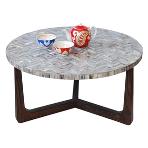 Table basse artisanale en os incrusté avec un design artisanal complexe, table centrale décorative pour salon, maison ou hôtel - Product Image 1