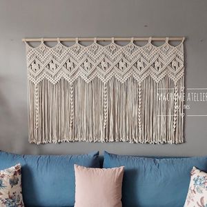Tapiz Rectangular Moderno Tejido a Crochet con Flecos de Cuentas, Funda Decorativa para Cojín, Estilo Algodón y Lino para Decoración del Hogar y Sofá - Product Image 1