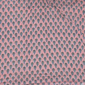 Vente en gros de tissu en coton bio écologique rose pêche imprimé à la main au motif feuille, pour la confection de kurtis, robes, vêtements et articles de maison, avec motif petit booti - Product Image 6