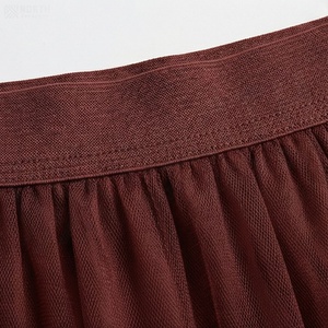 Women's Burgundy Tulle <b>Skirt</b> <b>Elastic</b> <b>Waist</b> A-Line Knee-Length Ruffles Pleated Solid Color Organza Chiffon Dressing <b>Skirt</b> - Product Image 5
