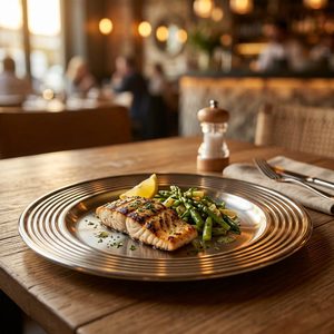 Handmade SS304 27 cm Satin Finish Dinner <b>Plate</b> with Nine Ripples Rippled Rim Well Mirror-for Home <b>Decor</b> Hotels Weddings - Product Image 2