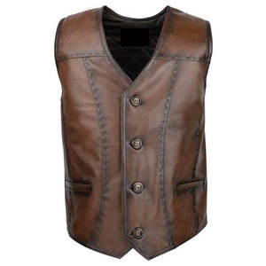 Chaleco de Cuero Genuino para Hombre, Casual, Color Sólido, Cierre con Cinturón Ajustable, Prenda Exterior de Otoño, Sin Cuello, Largo Regular, Personalizado - Product Image 4