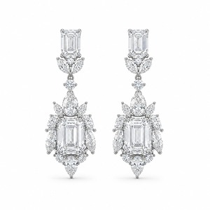 White Gold <b>Emerald</b> Cut Diamond Chandelier <b>Earrings</b> Luxury Flower Design Women's Wedding Jewelry Claw Setting - Product Image 6