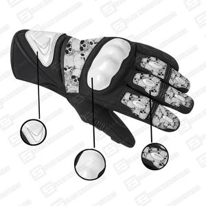Gants de moto en cuir de qualité supérieure, design crâne par sublimation, grip antidérapant, manchette longue, protection en fibre de carbone, sport - Product Image 3