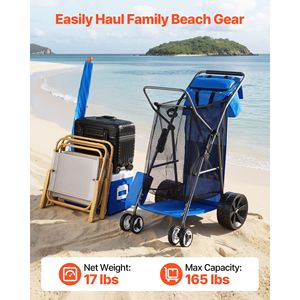 Carreta de Playa Plegable Reforzada con Ruedas Sólidas de 10 Pulgadas, Aislada, Capacidad de Carga de 75 kg, Carrito para Arena y Playa con Ruedas Grandes para Camping - Product Image 2
