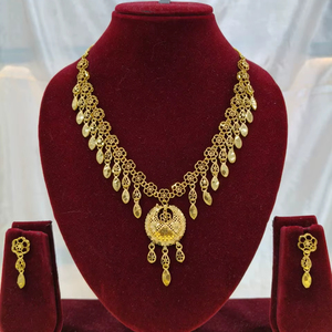 Women's Brass 18K <b>Gold</b> Plated Imitation Turkish Long Haram Necklace <b>Set</b> Lock Design Bridal Traditional Wedding Engagement - Product Image 1