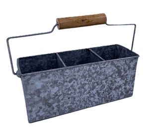 Porte-couverts double en métal galvanisé avec poignée en bois, seau décoratif pour l'intérieur et organisateur d'ustensiles de cuisine - Product Image 2