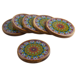 แผ่นรองจานและที่รองแก้วแบบทันสมัยพร้อมลายพิมพ์ตกแต่ง สำหรับโต๊ะอาหารและร้านอาหาร ชุดที่รองแก้วทรงกลมแบนทำจากไม้ - Product Image 3