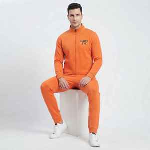 Survêtement homme Hawk Eye orange, fermeture éclair intégrale, col montant, couleur unie, coupe décontractée, 100% coton, style automne - Product Image 6