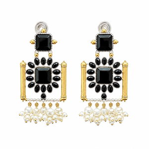 Oxidized Silver <b>Gold</b> Plated Brass Bezel Setting Two Tone Stud <b>Earrings</b> Multi Color Monalisa Gemstone Trendy Unisex Gift Third - Product Image 2